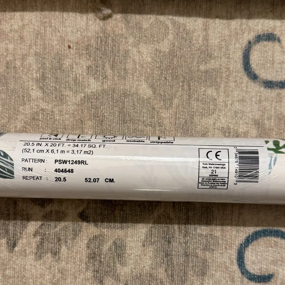 York Premium Peel and Stick Wallpaper in Green Plant Party Washable NWT+NWOT